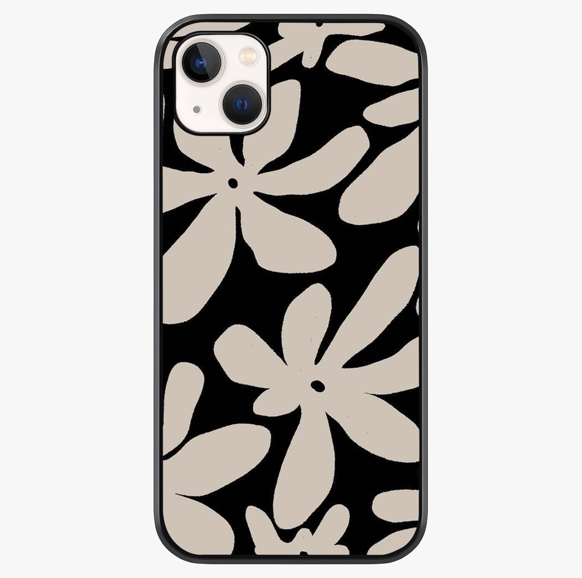 Monochrome Petal Dance Glass Case showing full back design in clean flat view with glossy glass finish.