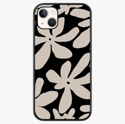 Monochrome Petal Dance Glass Case showing full back design in clean flat view with glossy glass finish.