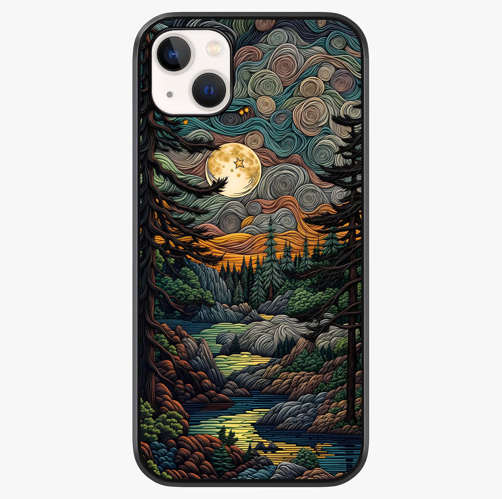 Moonlight Forest Dream Glass Case showing full back design in clean flat view with glossy glass finish.