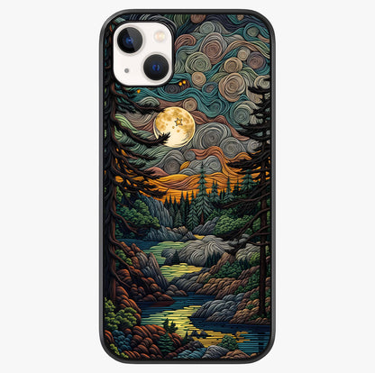 Moonlight Forest Dream Glass Case showing full back design in clean flat view with glossy glass finish.