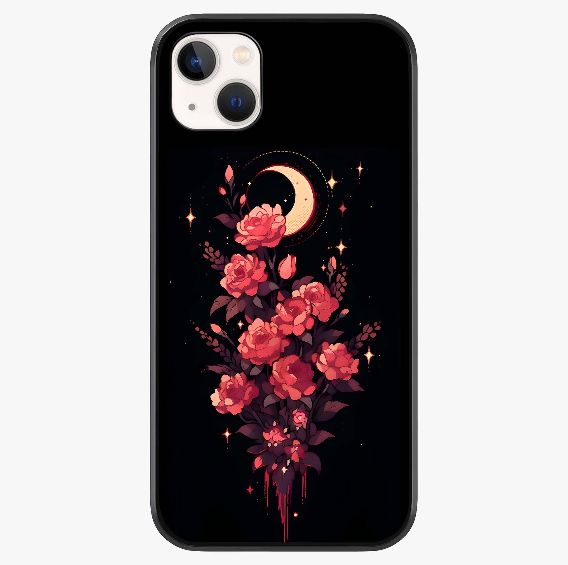 Moonlit Floral Elegance Glass Case showing full back design in clean flat view with glossy glass finish.
