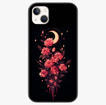 Moonlit Floral Elegance Glass Case showing full back design in clean flat view with glossy glass finish.