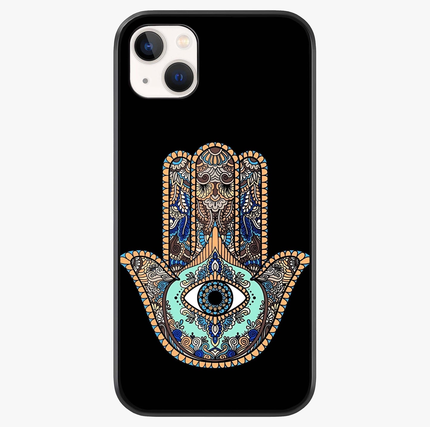Mystic Hamsa Eye Glass Case showing full back design in clean flat view with glossy glass finish.