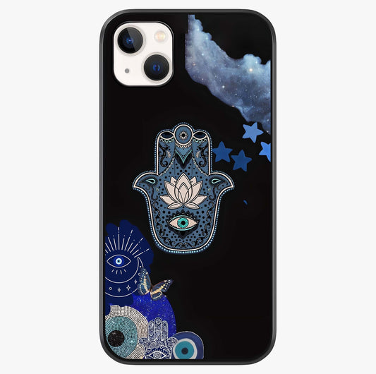 Mystic Hand Aura Glass Case showing full back design in clean flat view with glossy glass finish.