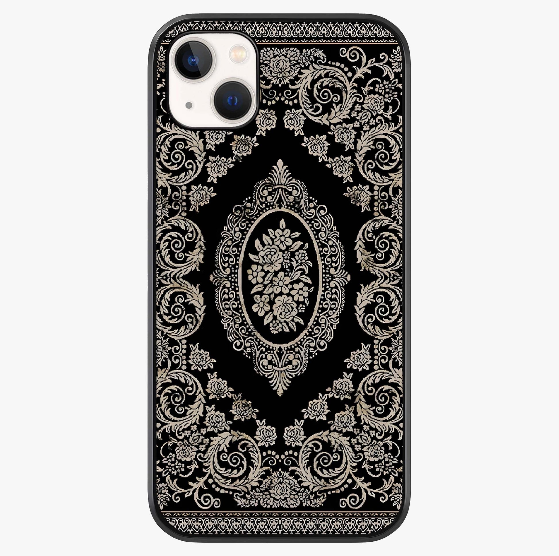 Noir Bloom Elegance Glass Case showing full back design in clean flat view with glossy glass finish.