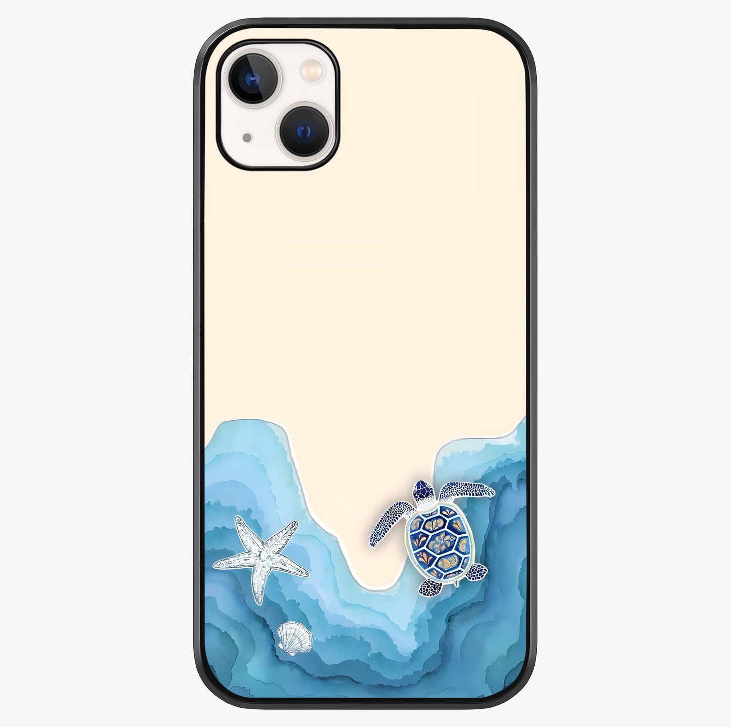 Ocean Drift Turtle Glass Case showing full back design in clean flat view with glossy glass finish.