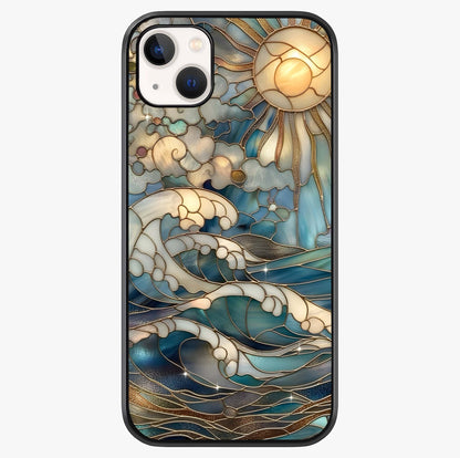Oceanic Stained Printed Glass Case showing full back design in clean flat view with glossy glass finish.