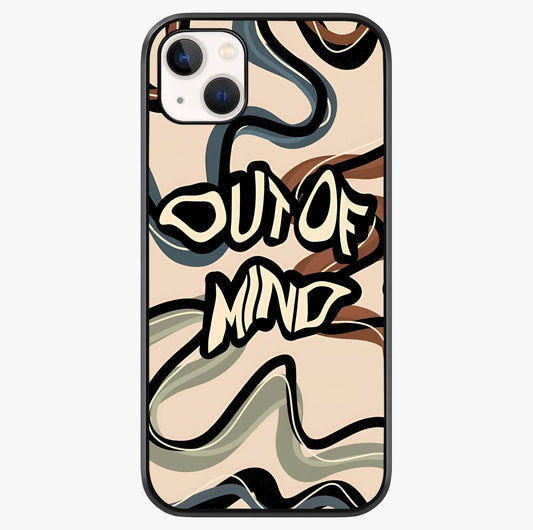 Out Of Mind Glass Case showing full back design in clean flat view with glossy glass finish.