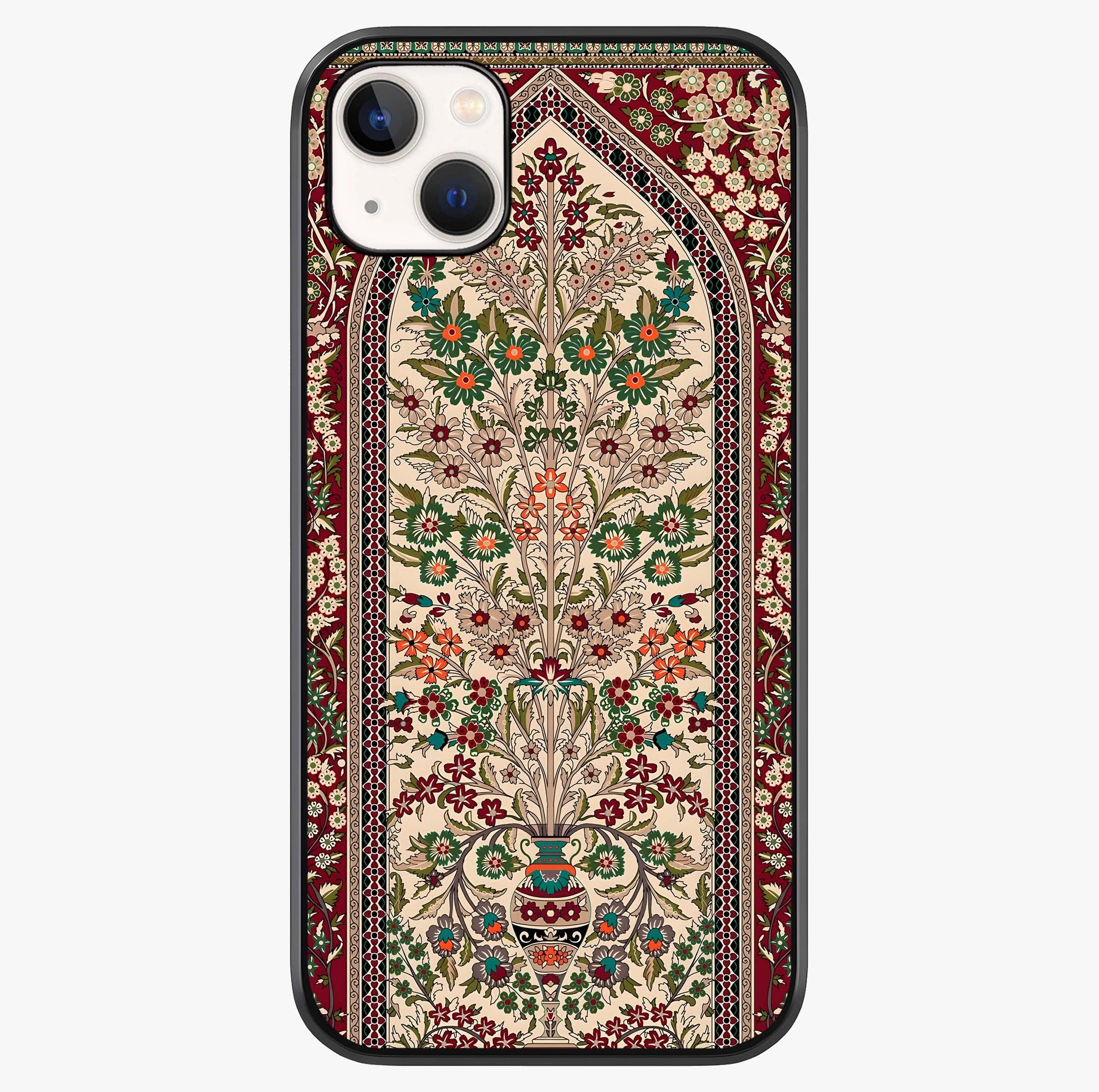 Persian Inspired Glass Case showing full back design in clean flat view with glossy glass finish.