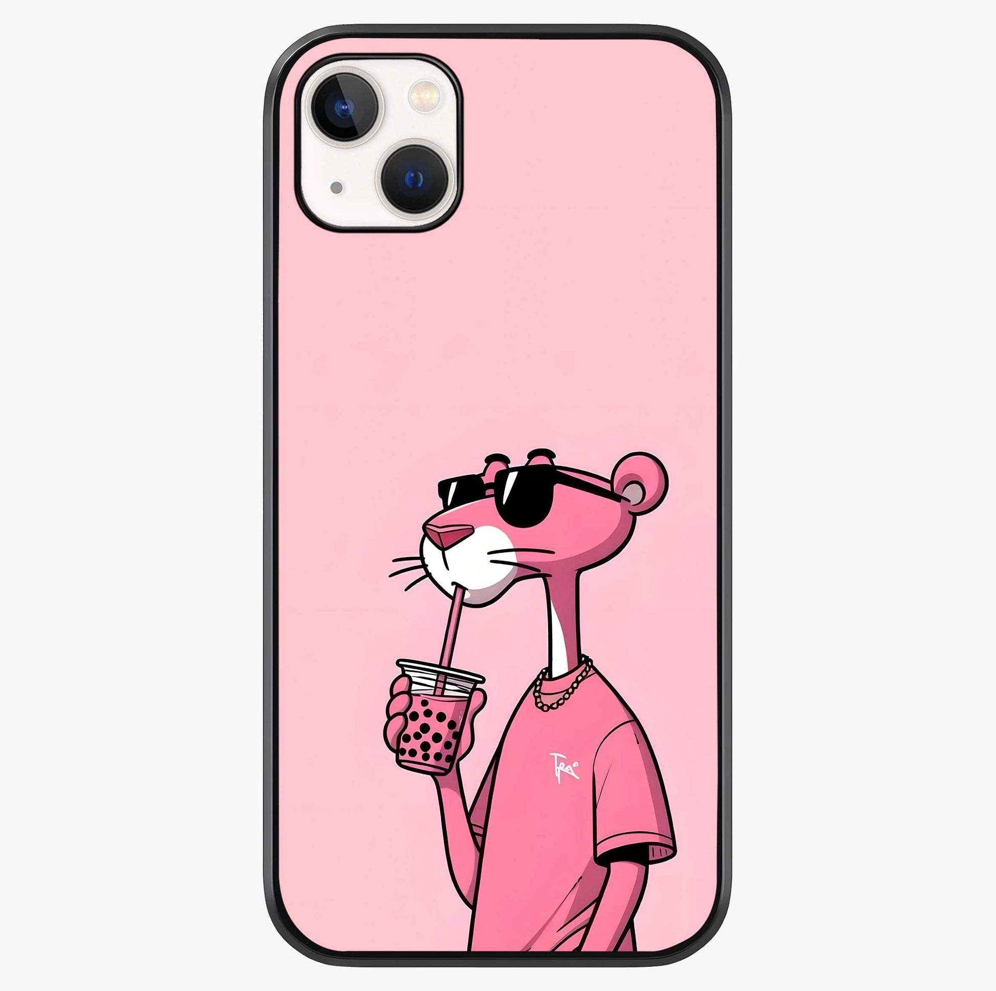 Pink Panther Glass Case showing full back design in clean flat view with glossy glass finish.