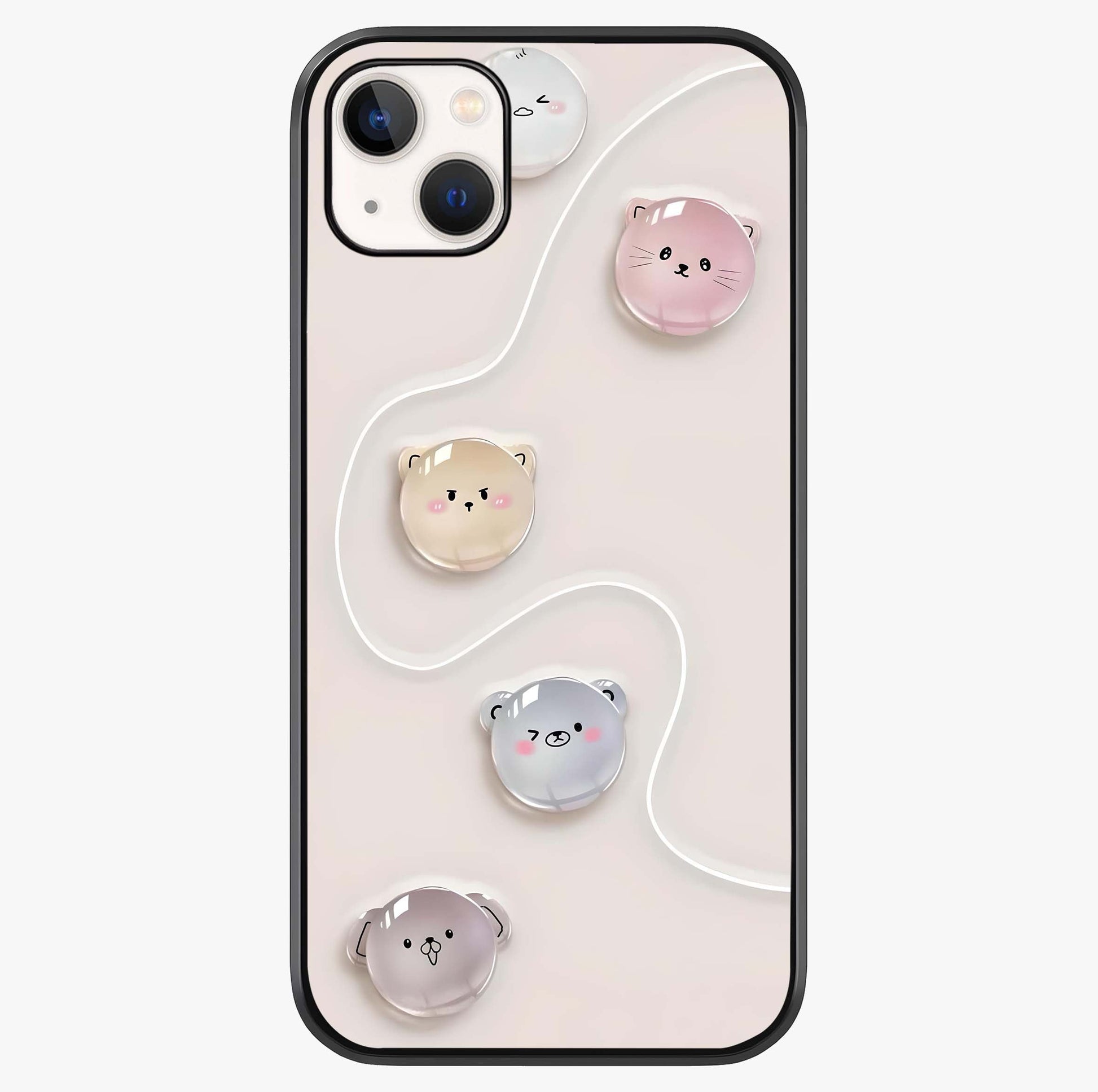 Puffy Face Parade Glass Case showing full back design in clean flat view with glossy glass finish.