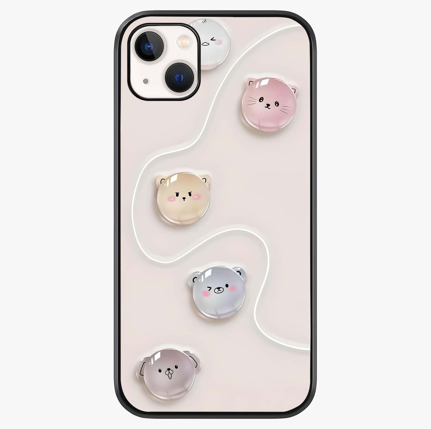 Puffy Face Parade Glass Case showing full back design in clean flat view with glossy glass finish.