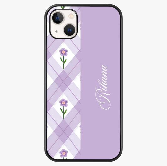 Purple Diamond Floral Glass Case showing full back design in clean flat view with glossy glass finish.
