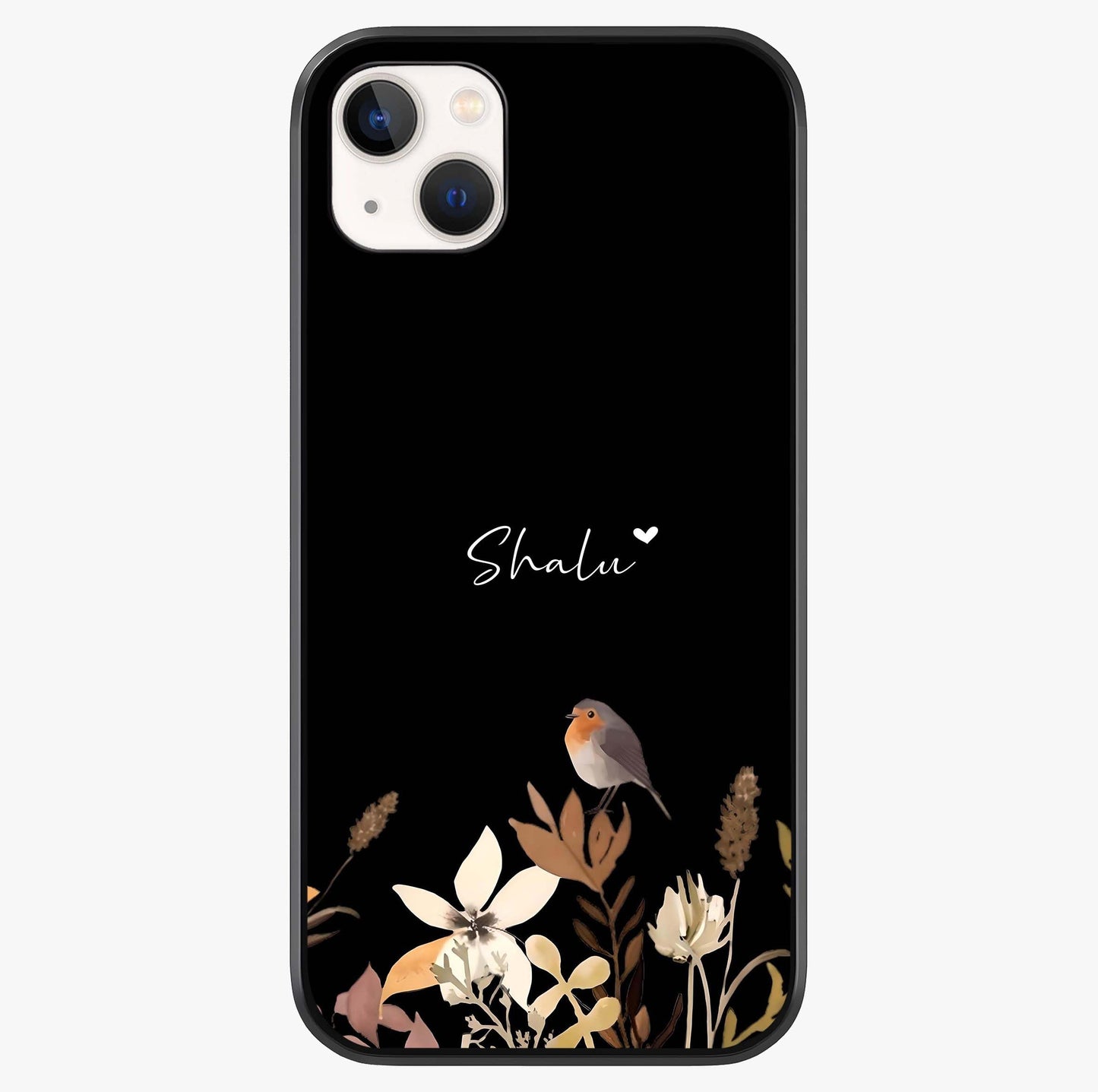 Quiet Garden Tune Custom Name Glass Case showing full back design in clean flat view with glossy glass finish.