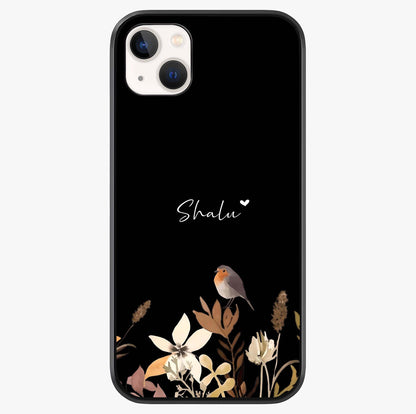Quiet Garden Tune Custom Name Glass Case showing full back design in clean flat view with glossy glass finish.