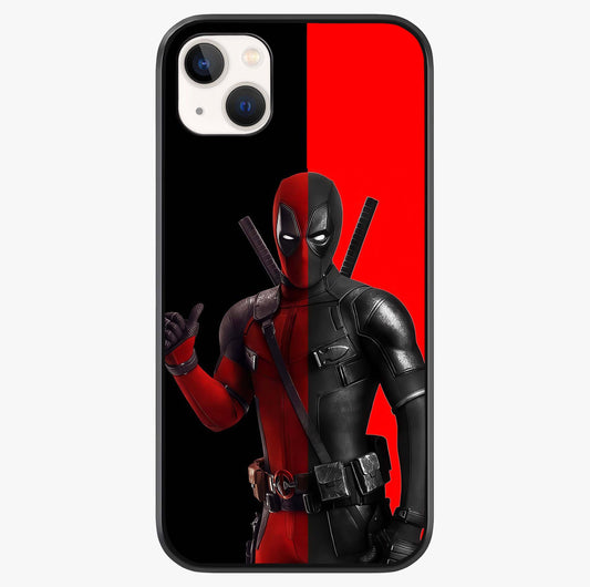 Red & Black Deadpool Theme Glass Case showing full back design in clean flat view with glossy glass finish.