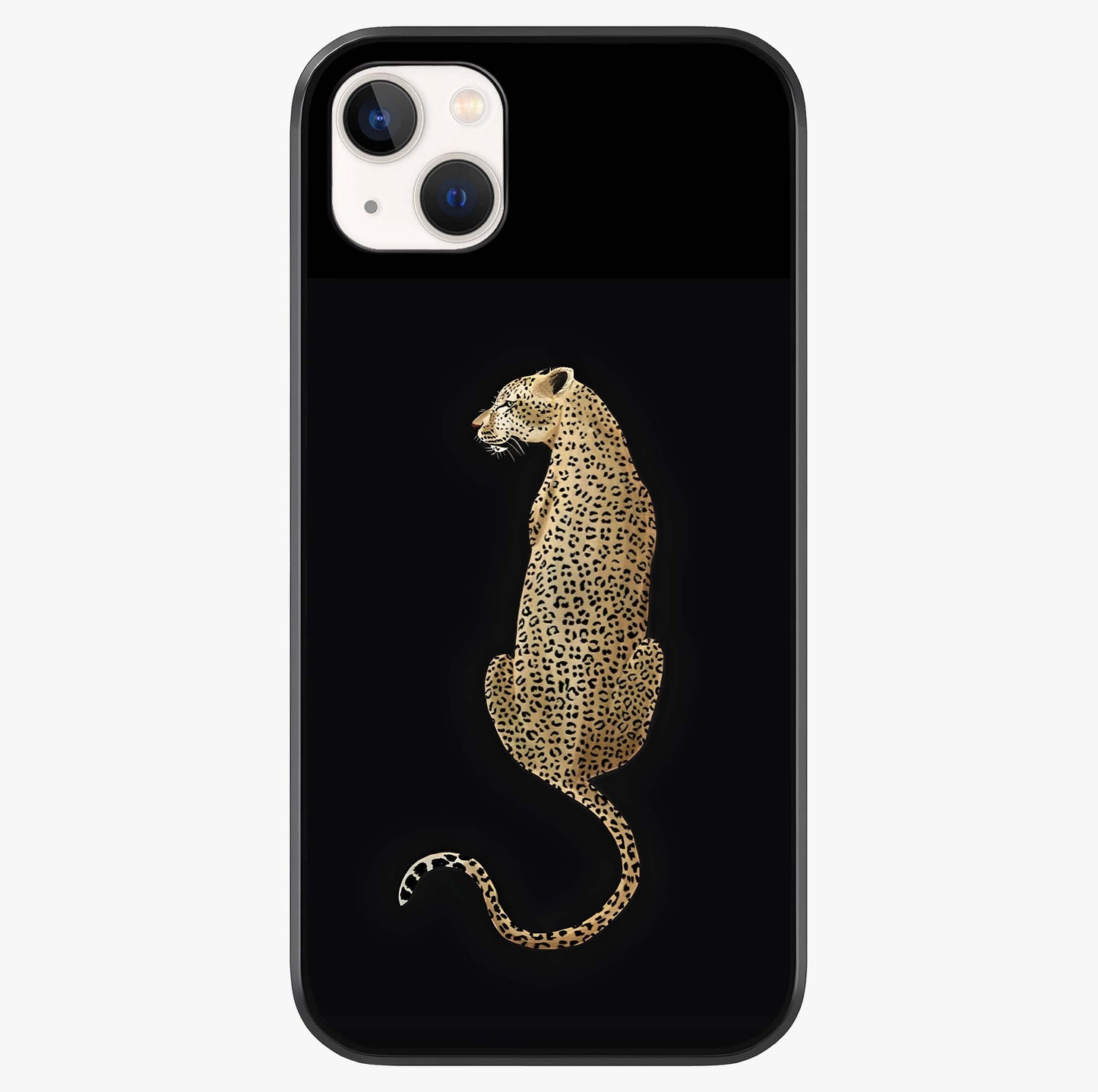 Regal Leopard Glass Case showing full back design in clean flat view with glossy glass finish.