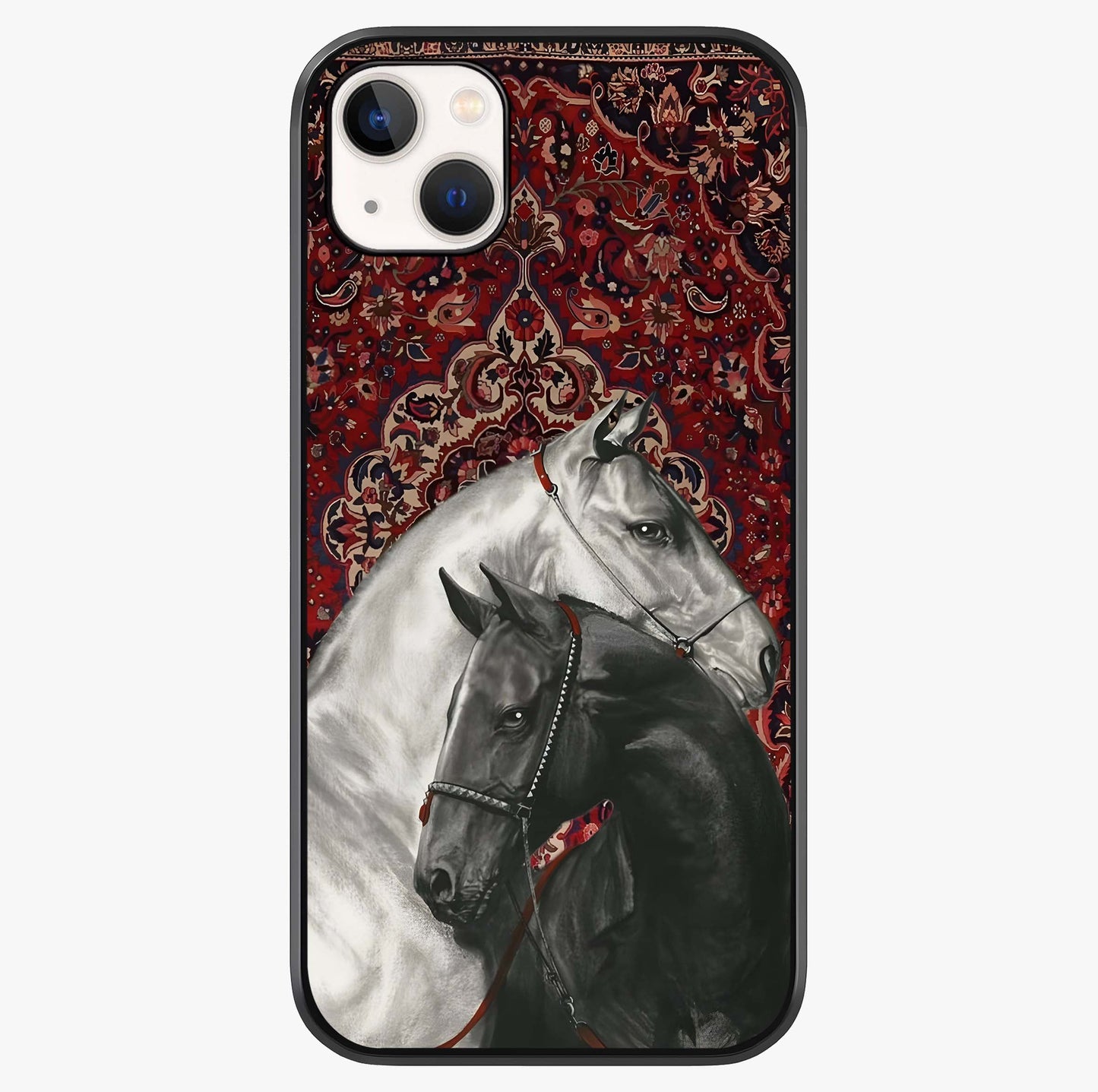 Regal Stallion Tapestry Glass Case showing full back design in clean flat view with glossy glass finish.