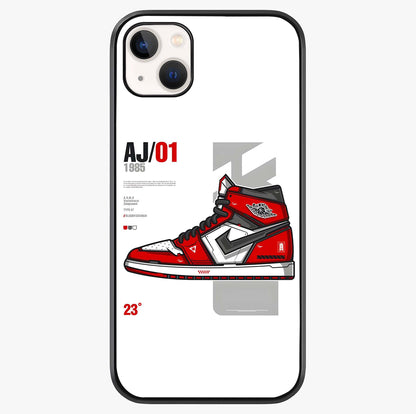 Retro Sneaker Blueprint Glass Case showing full back design in clean flat view with glossy glass finish.