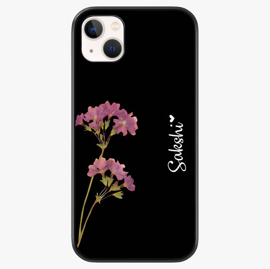 Riching Lavender Flower Custom Name Glass Case showing full back design in clean flat view with glossy glass finish.