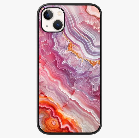 Rose Quartz Marble Glass Case showing full back design in clean flat view with glossy glass finish.