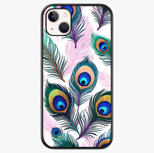 Royal Peacock Feathers Glass Case showing full back design in clean flat view with glossy glass finish.