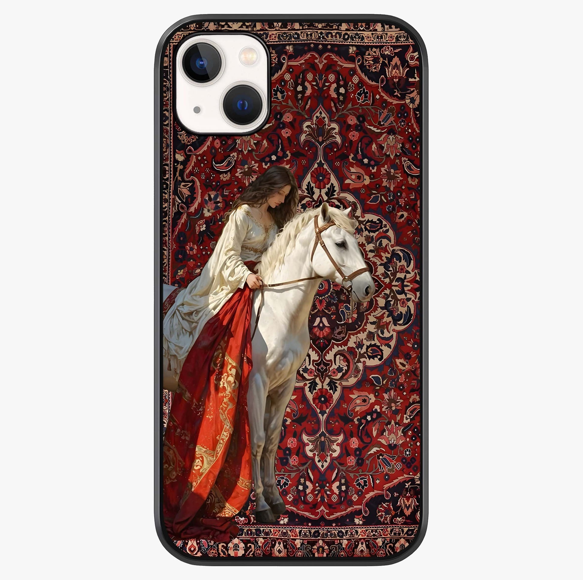 Royal Rider Tapestry Glass Case showing full back design in clean flat view with glossy glass finish.