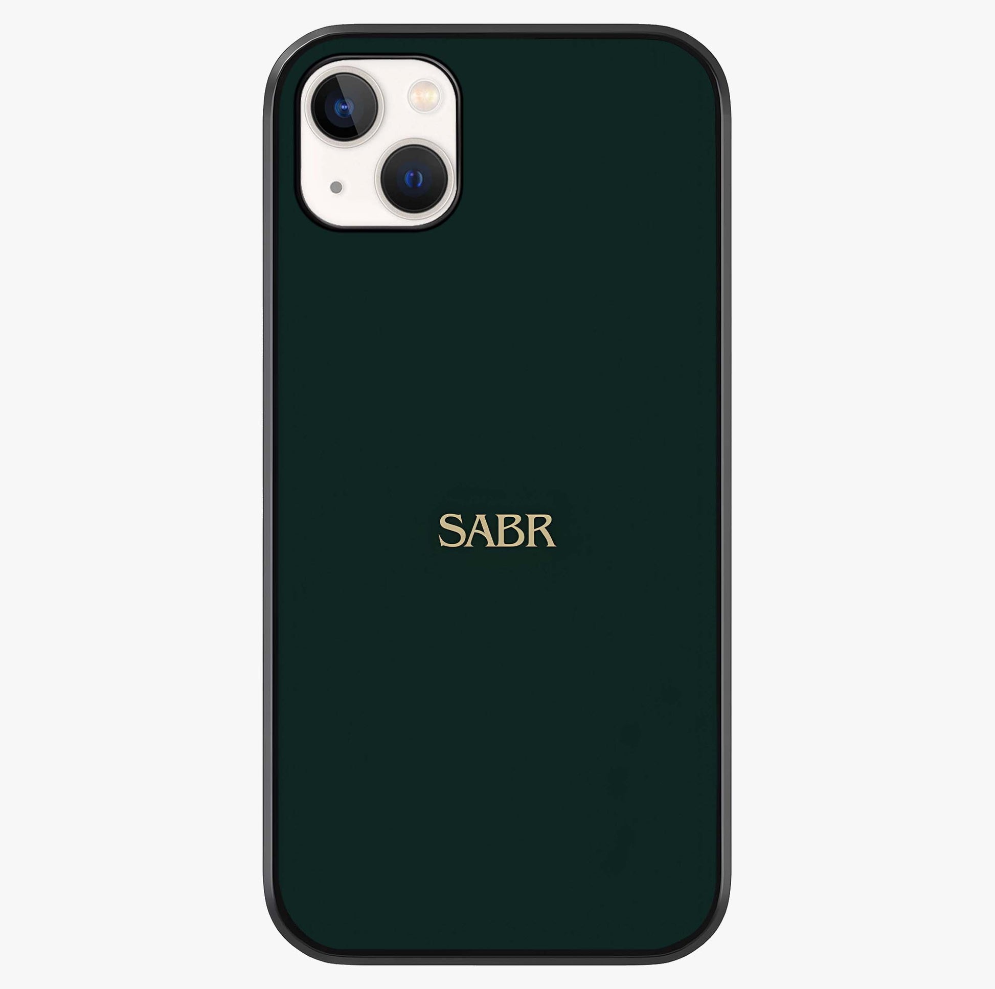 Sabr Minimal Patience Glass Case showing full back design in clean flat view with glossy glass finish.