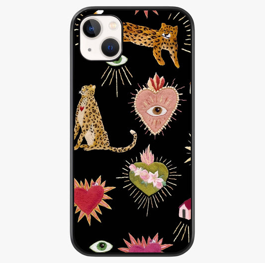 Sacred Jungle Heart Glass Case showing full back design in clean flat view with glossy glass finish.
