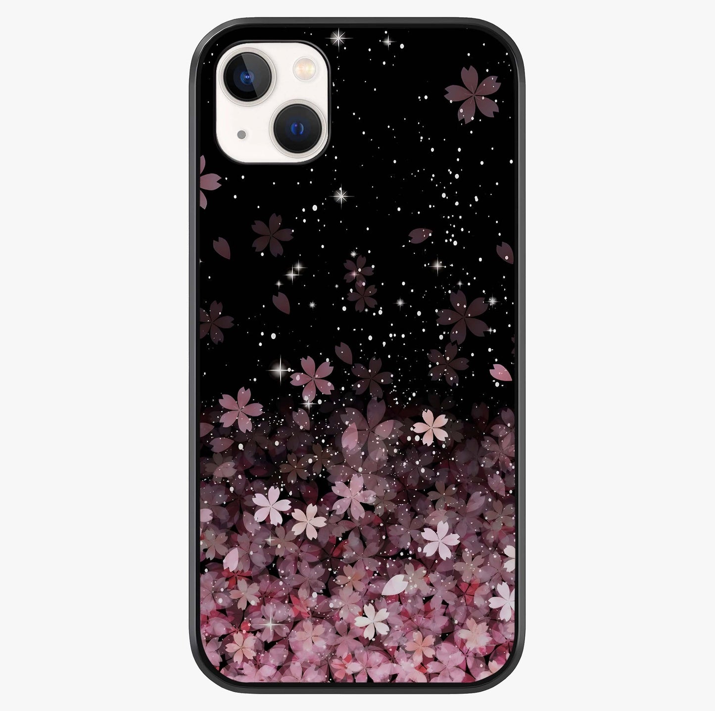 Small Starry Flowers Glass Case showing full back design in clean flat view with glossy glass finish.
