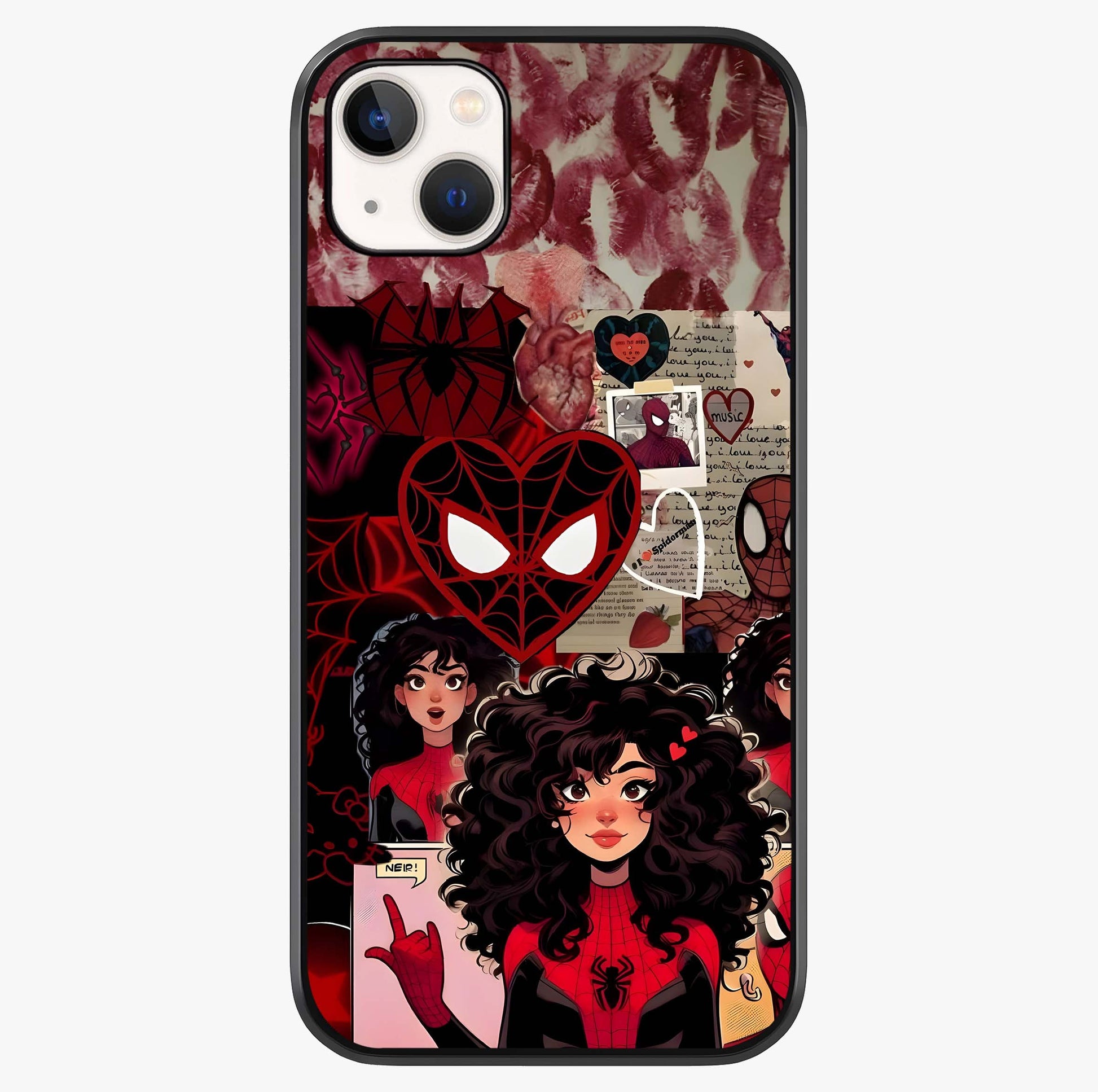 Spider Love Story Glass Case showing full back design in clean flat view with glossy glass finish.