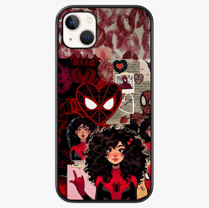 Spider Love Story Glass Case showing full back design in clean flat view with glossy glass finish.