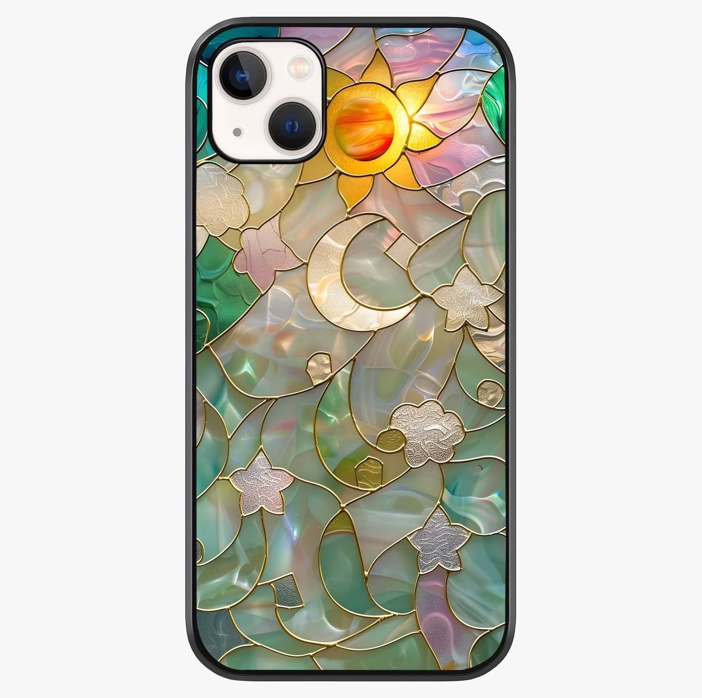 Stained Sunrise Glow Glass Case showing full back design in clean flat view with glossy glass finish.