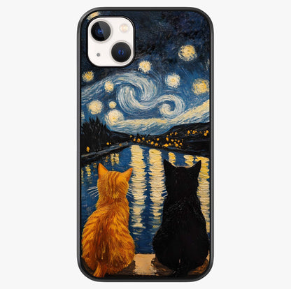 Starry River Cats Glass Case showing full back design in clean flat view with glossy glass finish.