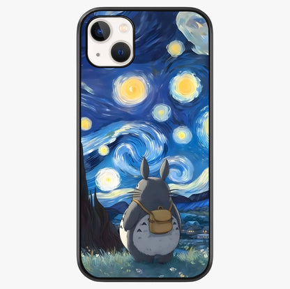 Totoro In Van Gogh Art Glass Case showing full back design in clean flat view with glossy glass finish.
