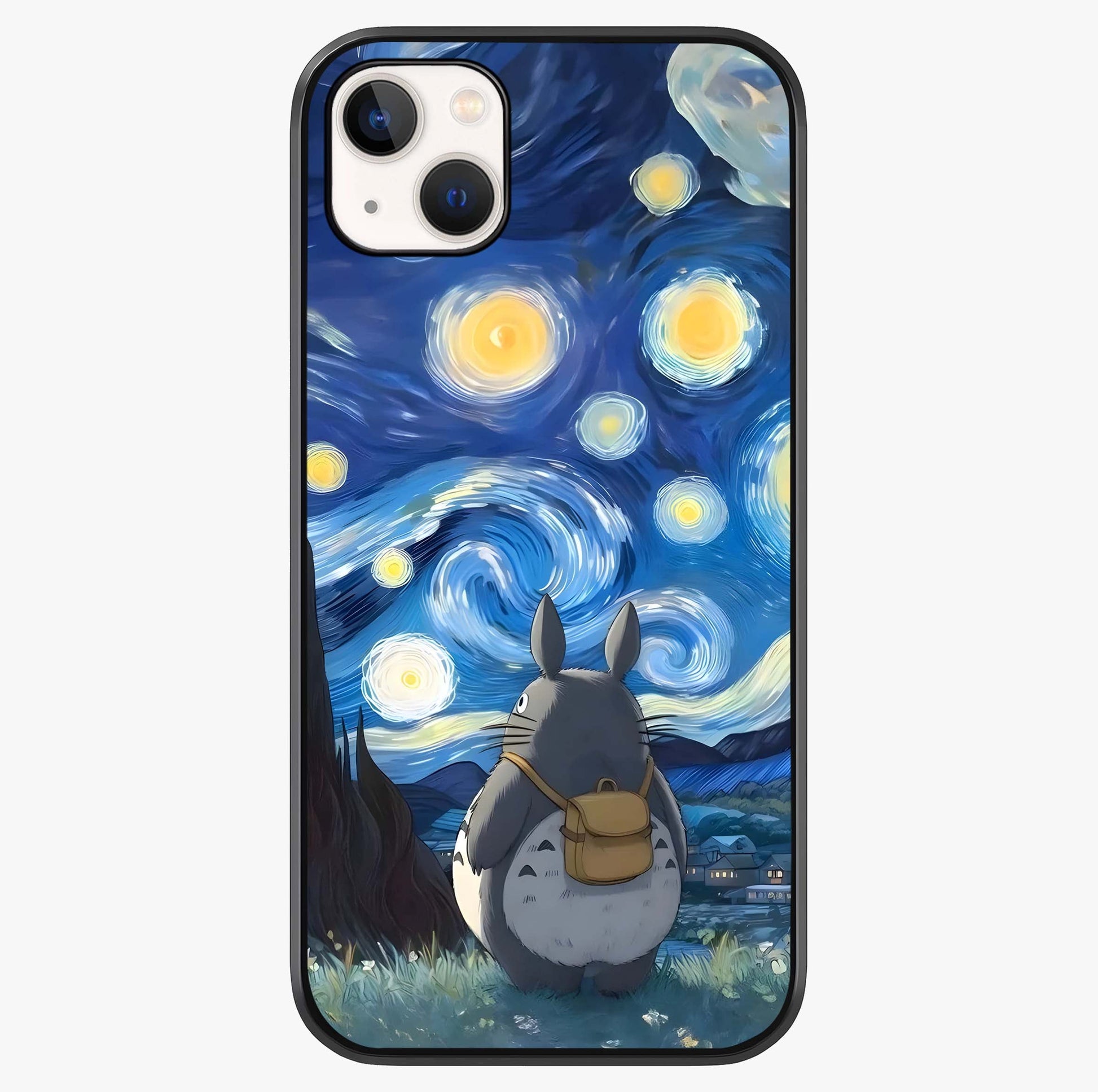 Totoro In Van Gogh Art Glass Case showing full back design in clean flat view with glossy glass finish.
