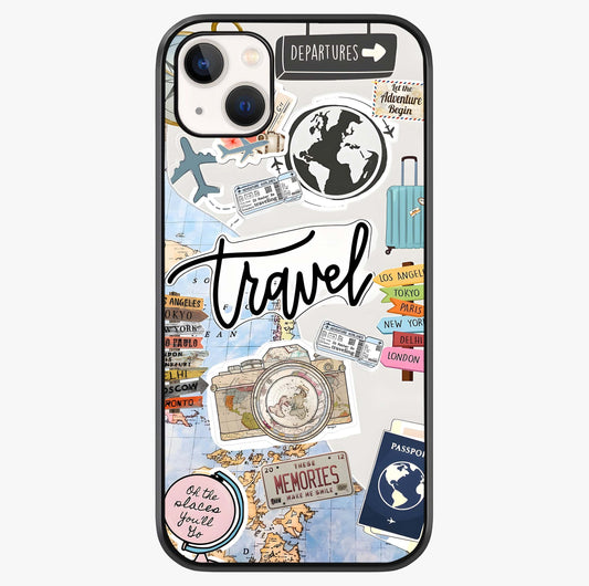 Wanderlust Journal Glass Case showing full back design in clean flat view with glossy glass finish.