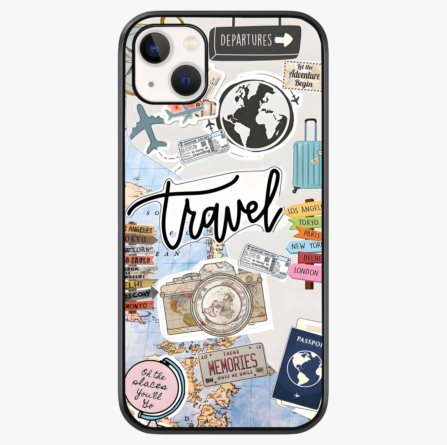 Wanderlust Journal Glass Case showing full back design in clean flat view with glossy glass finish.