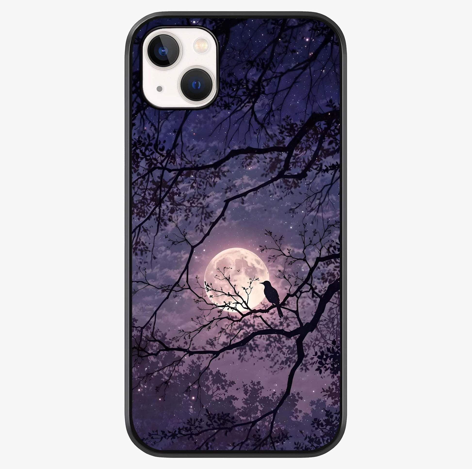 Whispering Moon Silence Glass Case showing full back design in clean flat view with glossy glass finish.