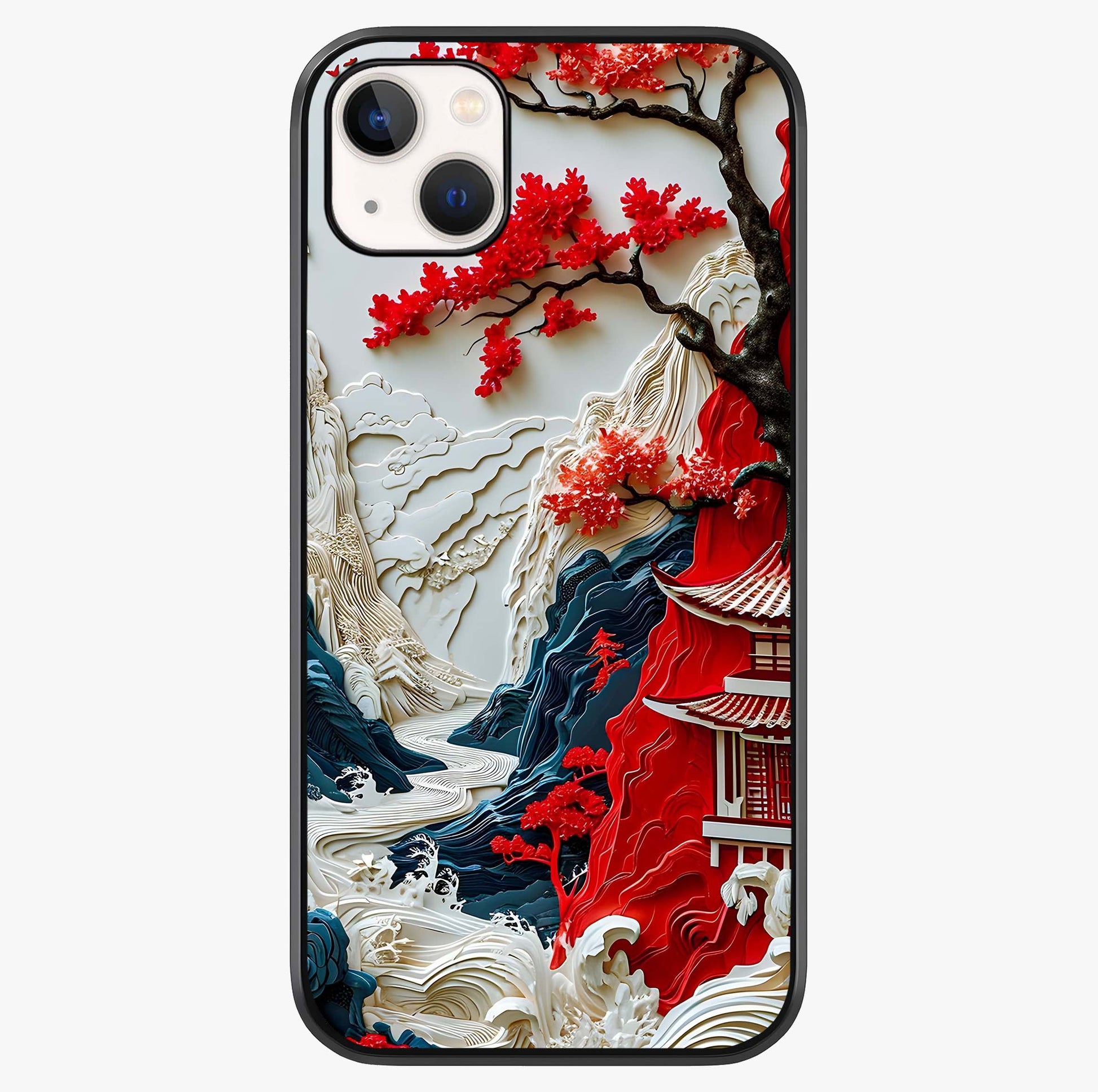 Whispers Of Sakura Waves Glass Case showing full back design in clean flat view with glossy glass finish.