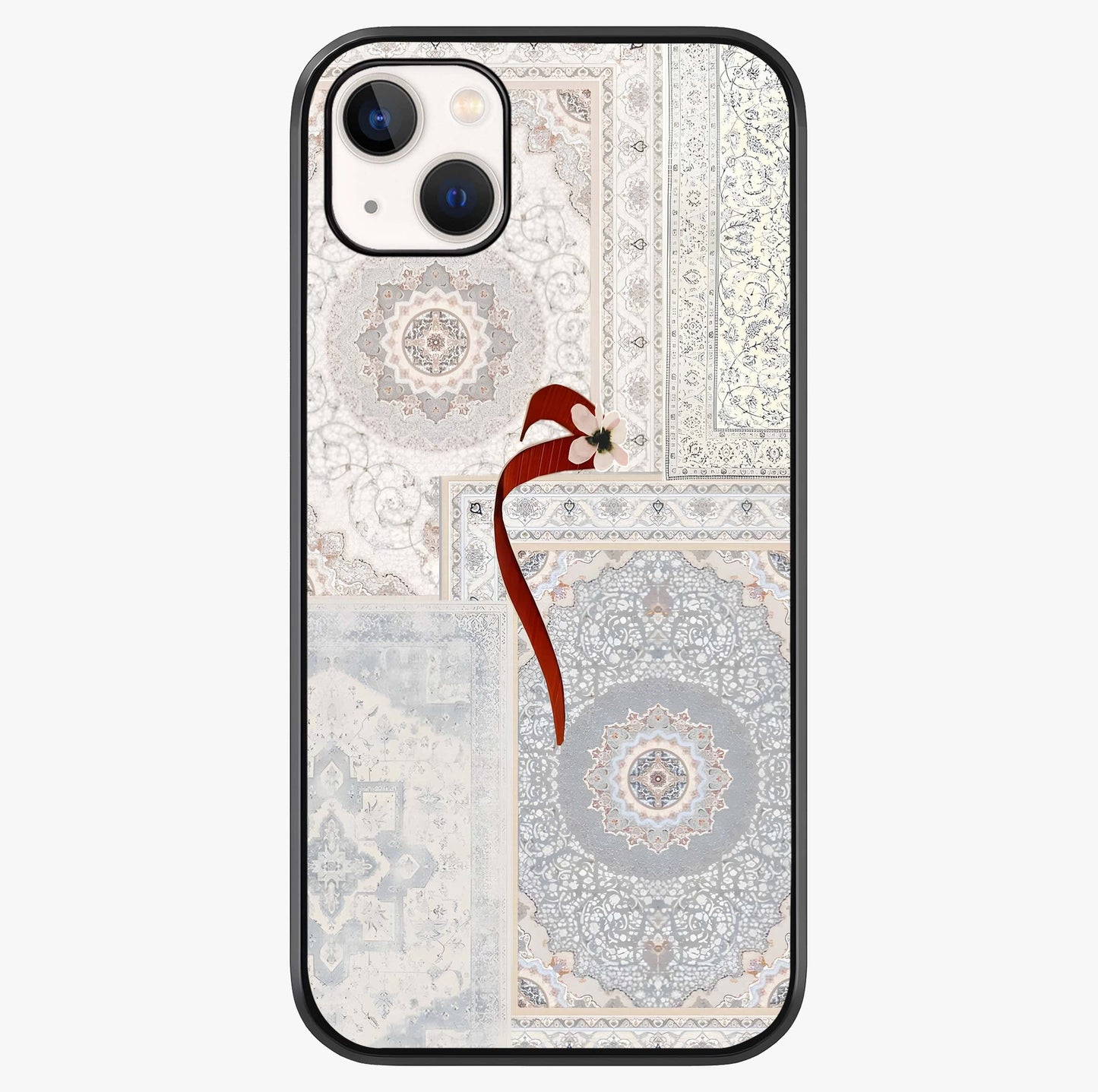 White Aesthetic Bow Glass Case showing full back design in clean flat view with glossy glass finish.