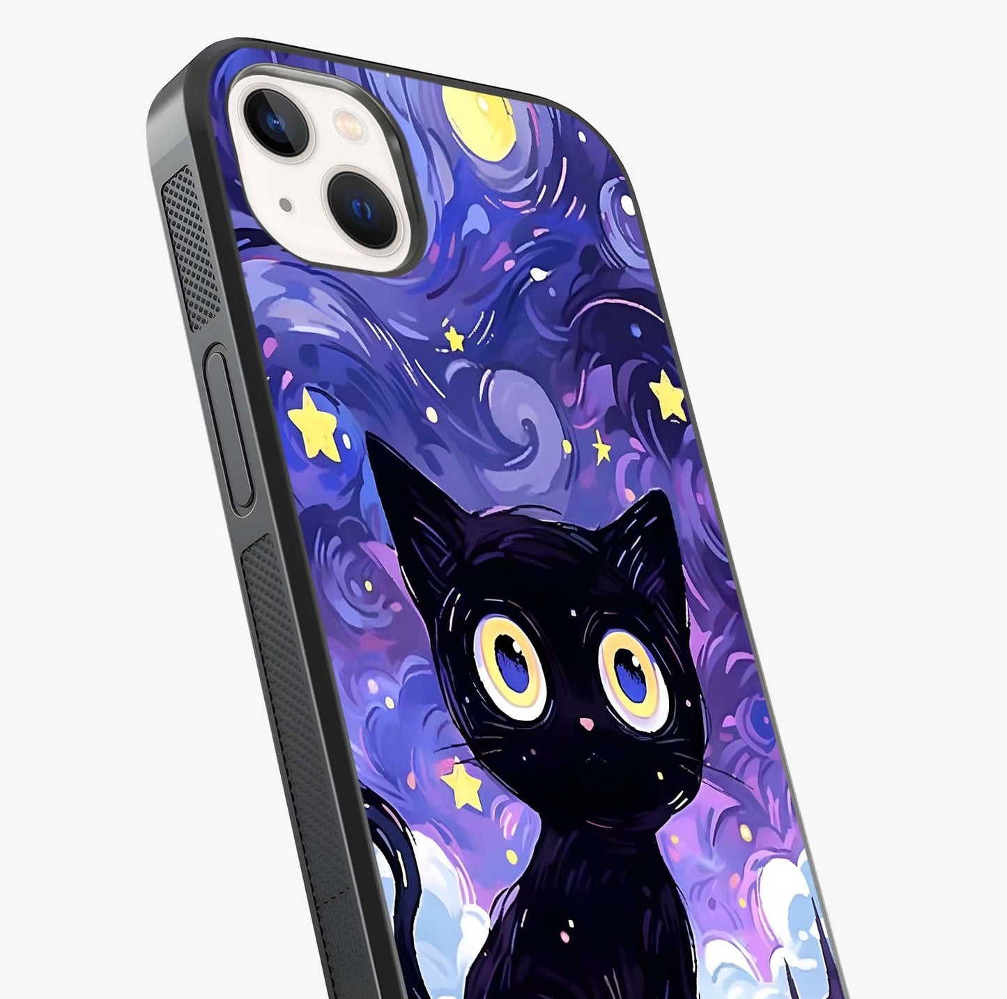 Abstract Cat Art Glass Case captured at a warm angle highlighting gloss, texture and premium glass finish.