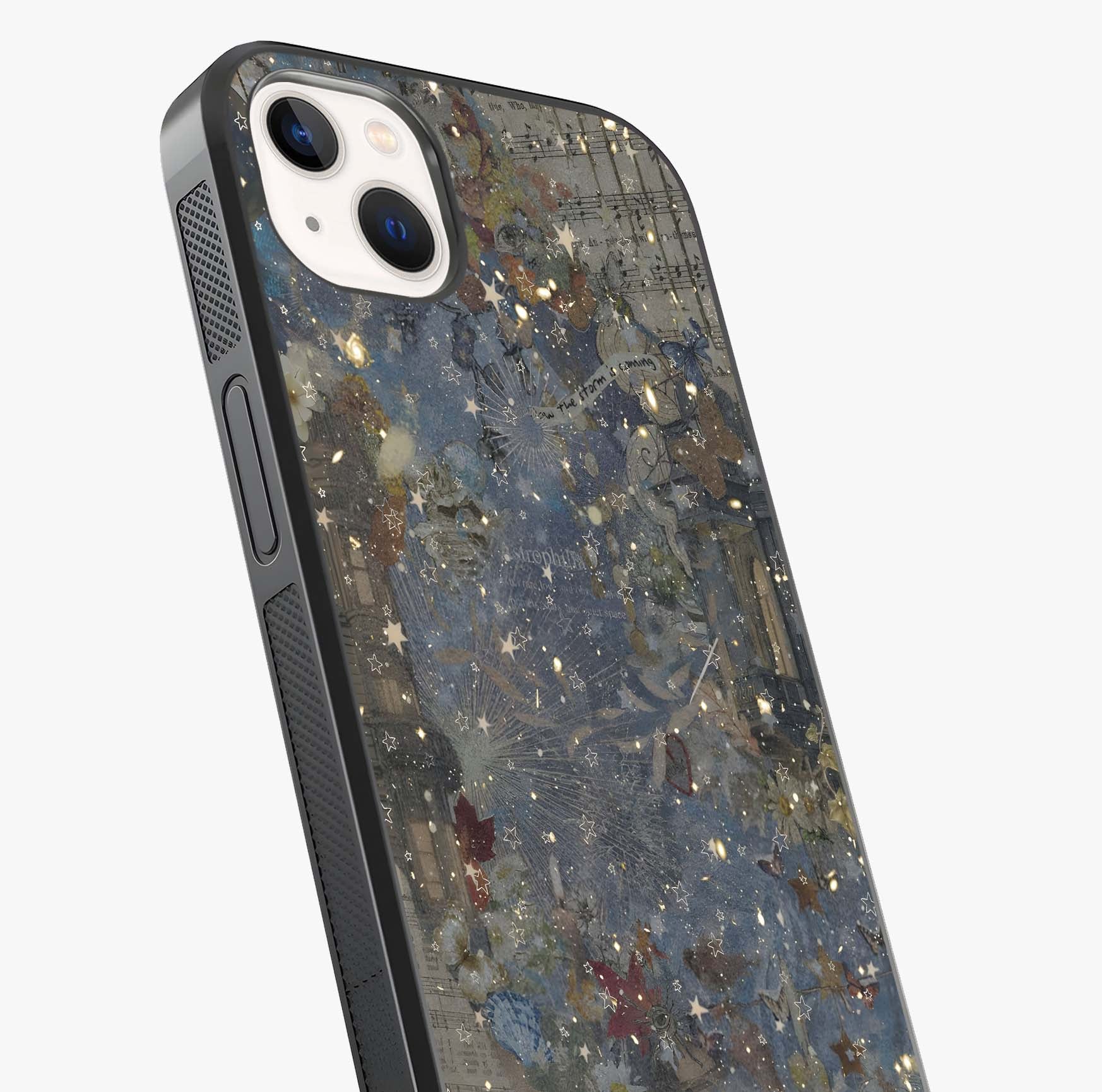 Aesthetic Astrolophia Glass Case captured at a warm angle highlighting gloss, texture and premium glass finish.