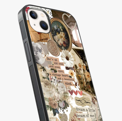 Aesthetic Brown Vintage Collage Glass Case captured at a warm angle highlighting gloss, texture and premium glass finish.