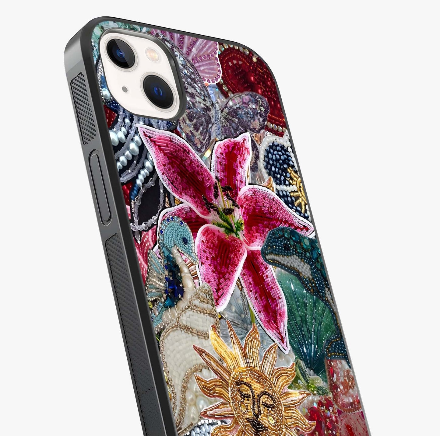 Beaded Garden Fantasy Glass Case captured at a warm angle highlighting gloss, texture and premium glass finish.
