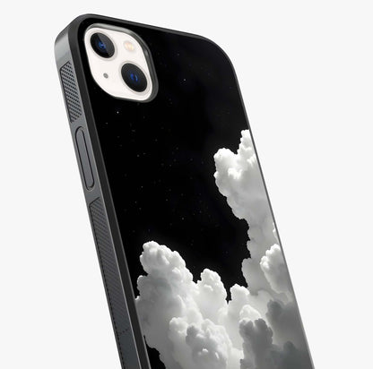 Black Background With White Cloud Glass Case captured at a warm angle highlighting gloss, texture and premium glass finish.