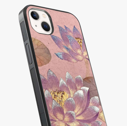 Blossom Mist Lotus Glass Case captured at a warm angle highlighting gloss, texture and premium glass finish.