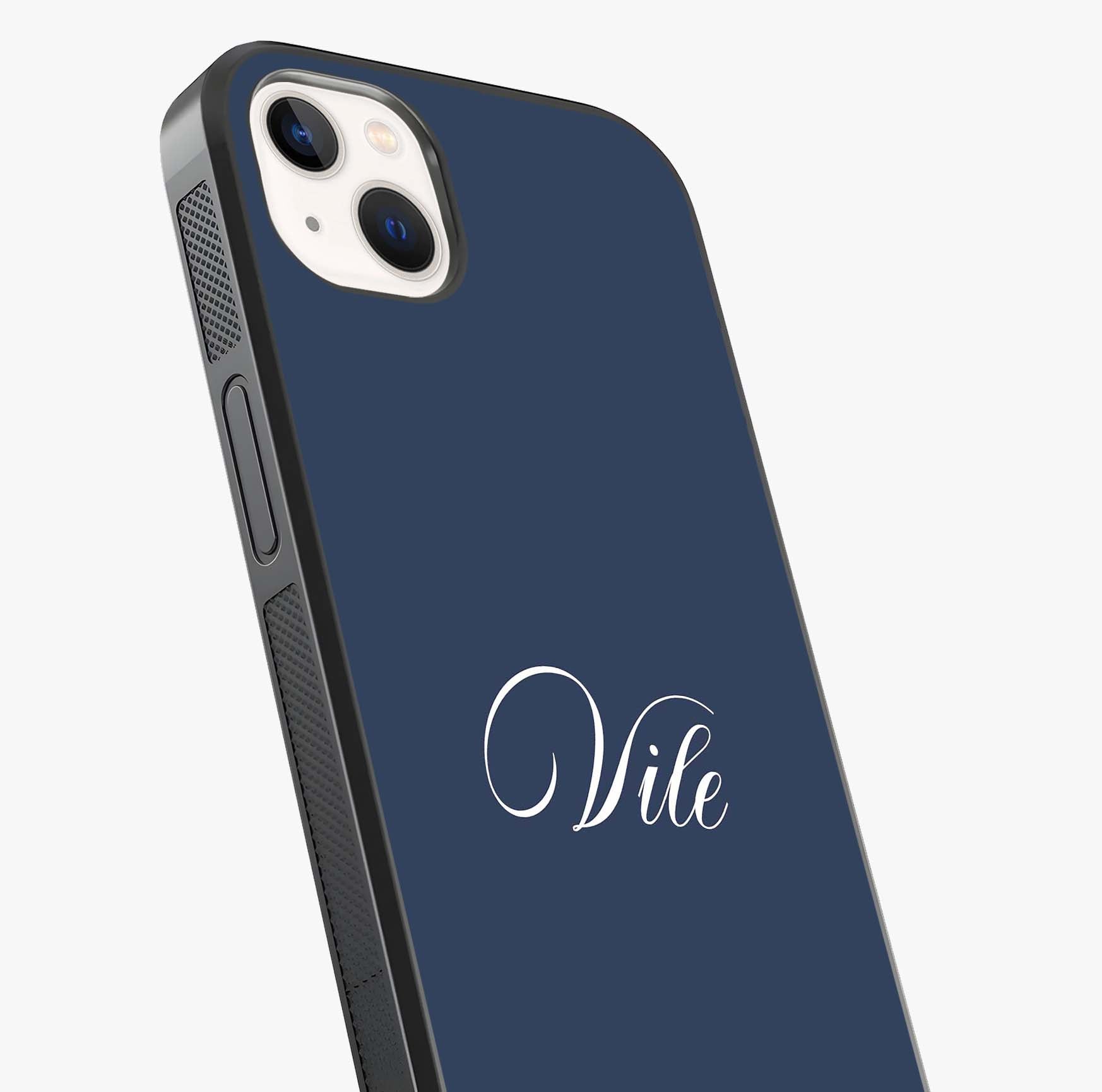 Blue Background Personalized Custom Name Glass Case captured at a warm angle highlighting gloss, texture and premium glass finish.