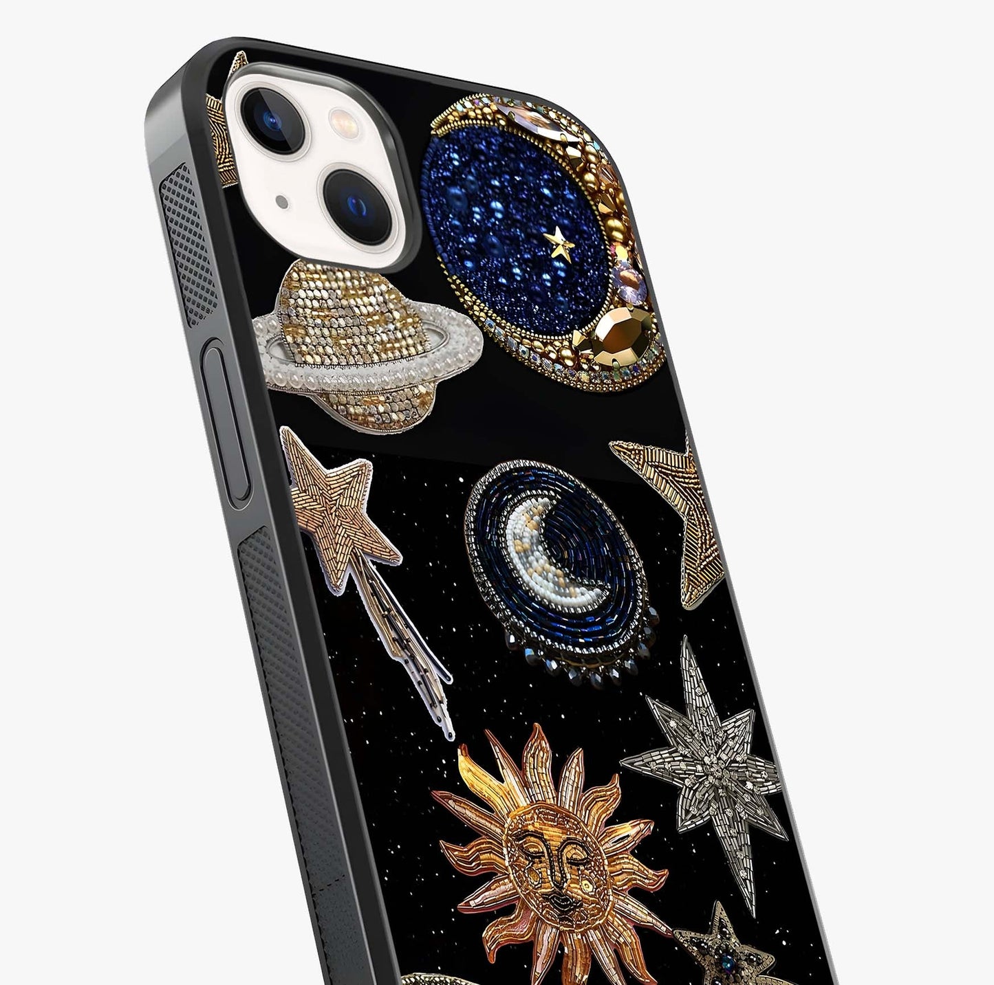 Celestial Gem Constellations Glass Case captured at a warm angle highlighting gloss, texture and premium glass finish.