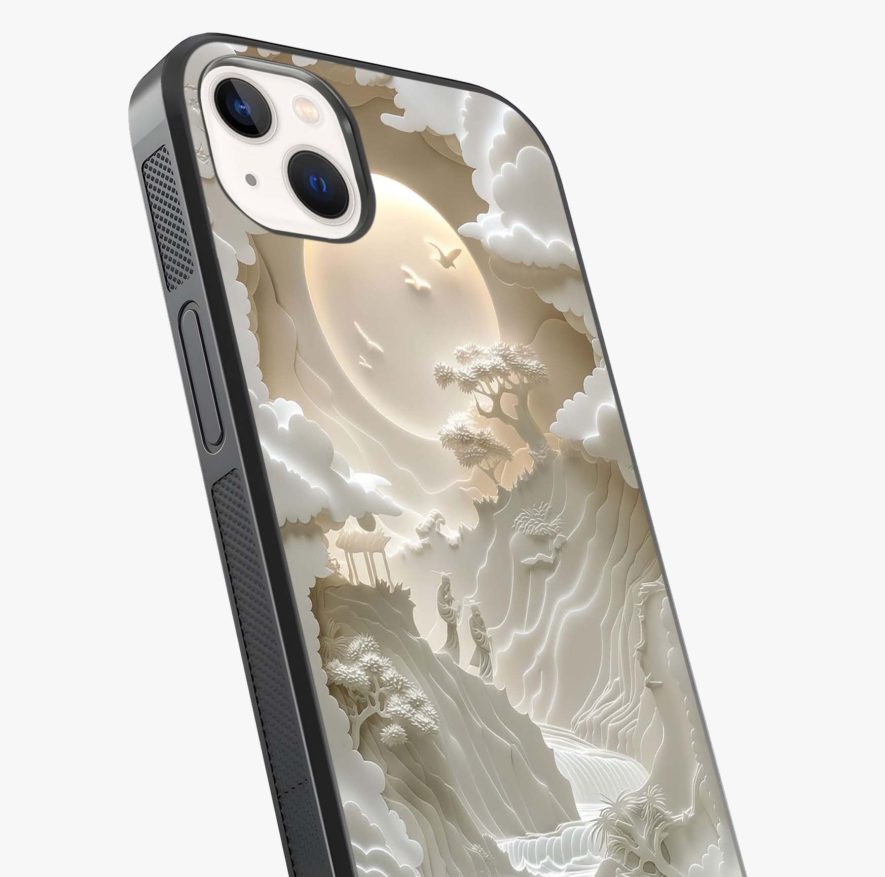 Celestial Origami Glass Case captured at a warm angle highlighting gloss, texture and premium glass finish.